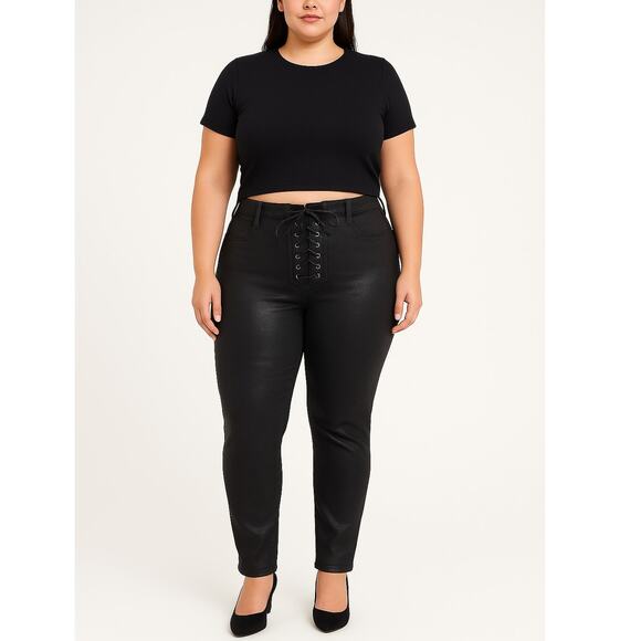 J Brand x Steph Shep Maria Coated Vendetta Lace-Up Jeans Black Size 32 NWT - Picture 1 of 14